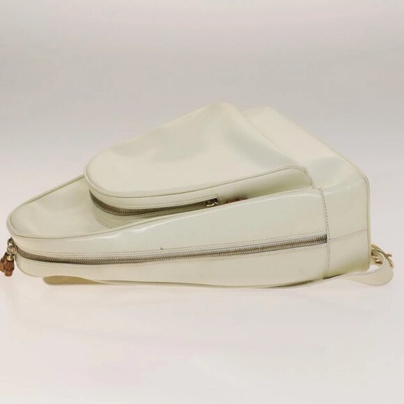 GUCCI Bamboo Body Bag Patent leather White Gold 003 3444 0127 Auth 137949 - Picture 6 of 15